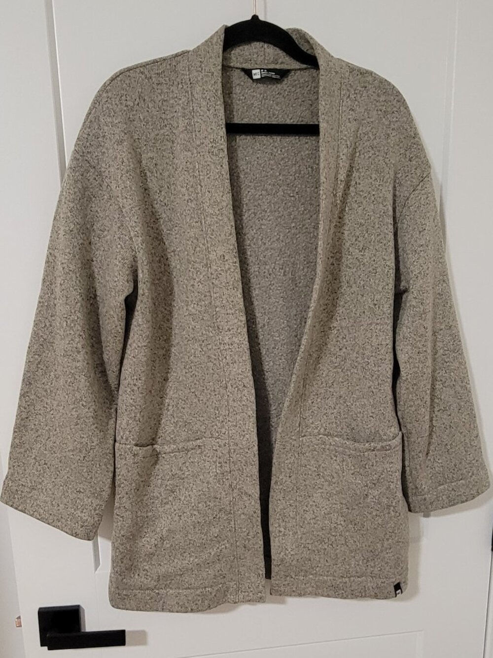 MEC Open Front Cardigan - Taupe/Sage Green/Brown - Recycled Fleece - Size M - Picture 2 of 6